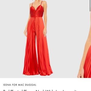 Mac Duggal Red Satin Jumpsuit with Plunging Neckline